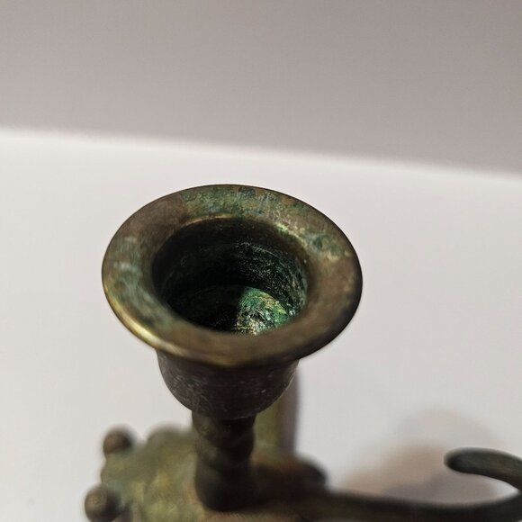 Antique Brass Dragonfly Candle Holder With Curved Tail & Intricate Design - Picture 7 of 8